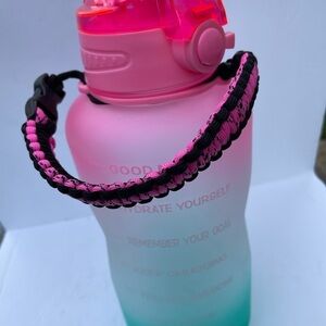 Fidus Gallon 128 oz Motivational Water Bottle Pink To Teal With Paracord